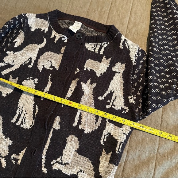 Green 3 Dog Puppy Paw Pattern Knit Cardigan Sweater Small Made in USA - Picture 11 of 12